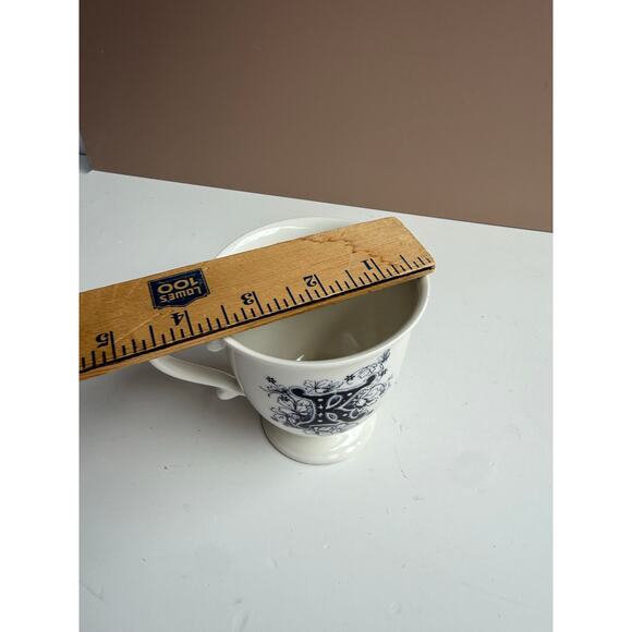Anthropologie Initial K Mug | White Pedestal Coffee Cup | Black Floral Monogram - Picture 6 of 7
